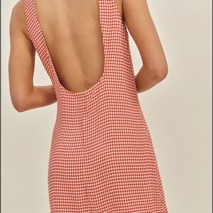 Reformation Red Checkered Backless Dress